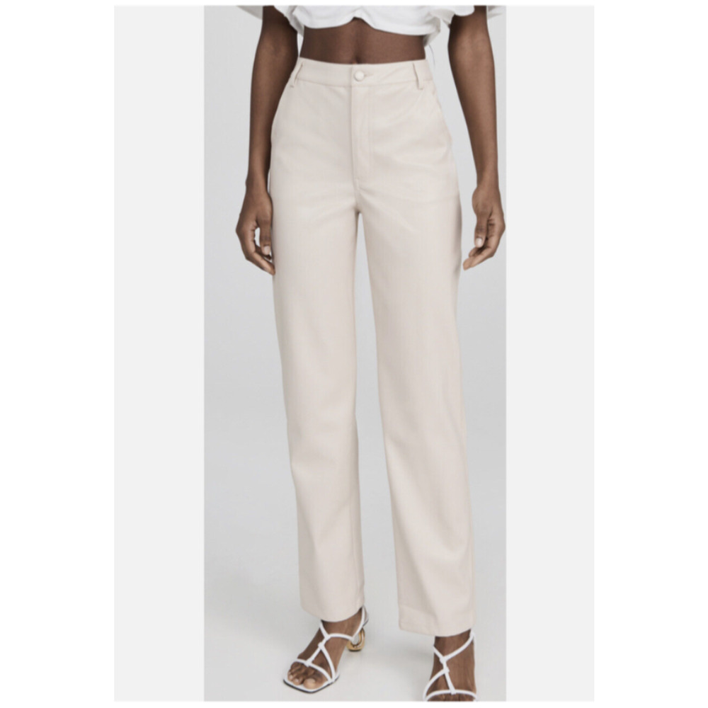 Anthropologie En Saison Lana Trouser Pant M Ecru Beige Vegan Leather Bootcut A18